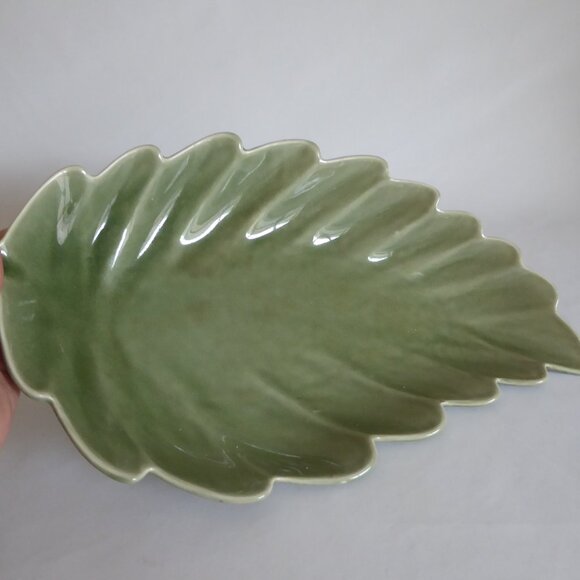 VINTAGE 17” GREEN LEAF CRACKLE FINISH CERAMIC PLATTER TRAY SERVING DISH (NEW) - Picture 10 of 10